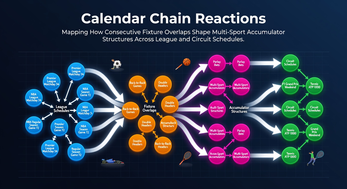 Sports calendar grid showing overlapping fixtures across football leagues, tennis circuits, NBA schedules and horse racing meets in a single week