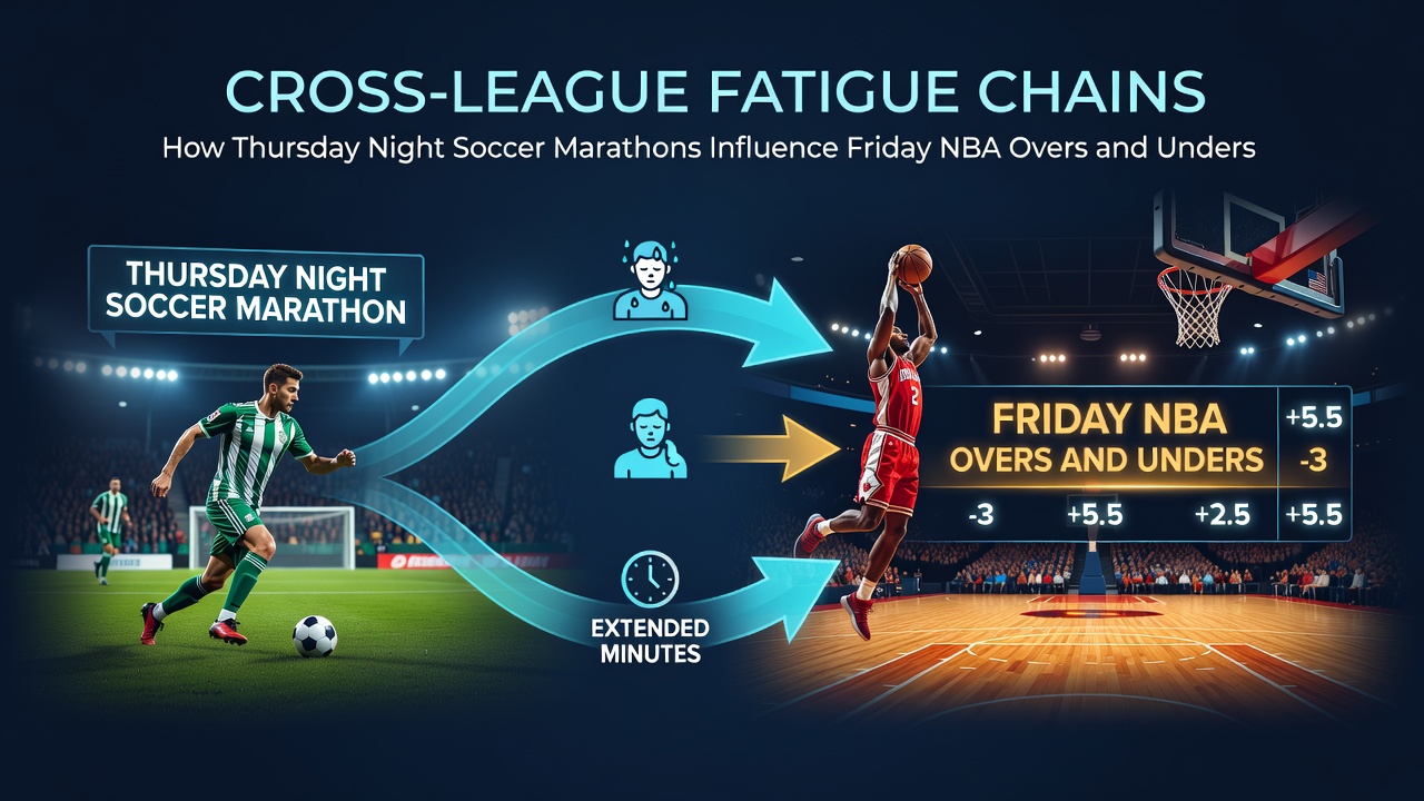 Thursday night soccer marathon scene with extended match highlights transitioning to Friday NBA game preparations