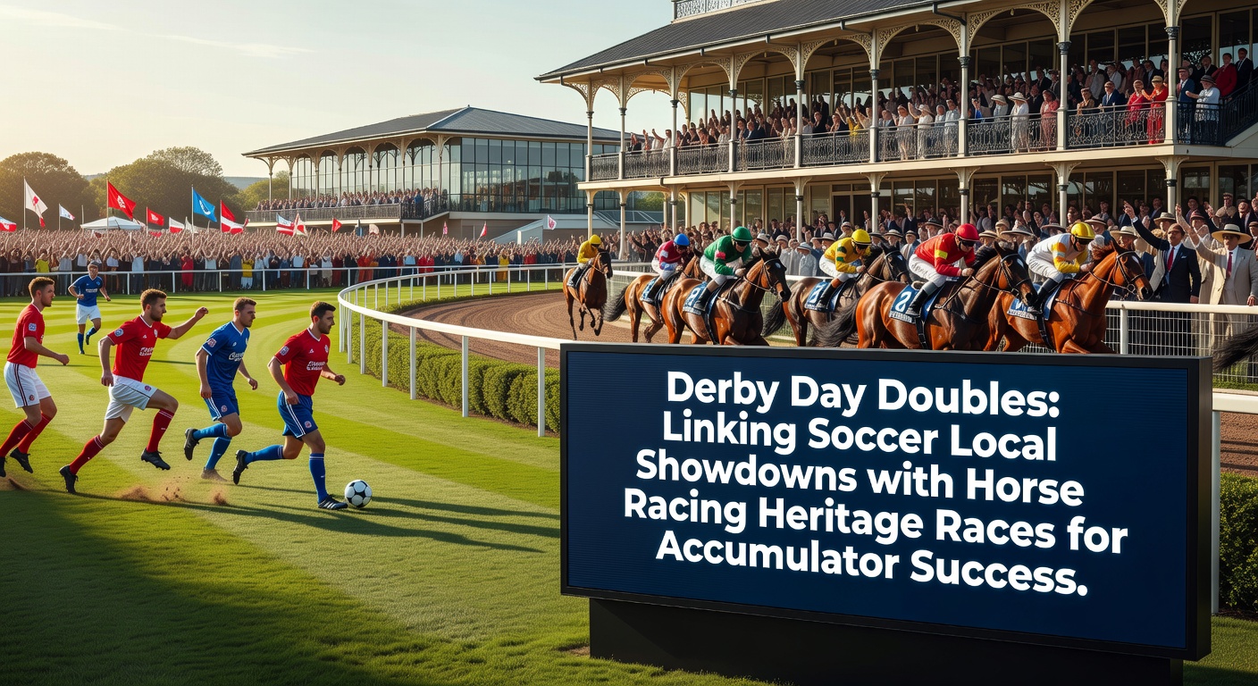 Crowd at a packed soccer derby match with horse racing track in the background, capturing the electric atmosphere of rivalry days