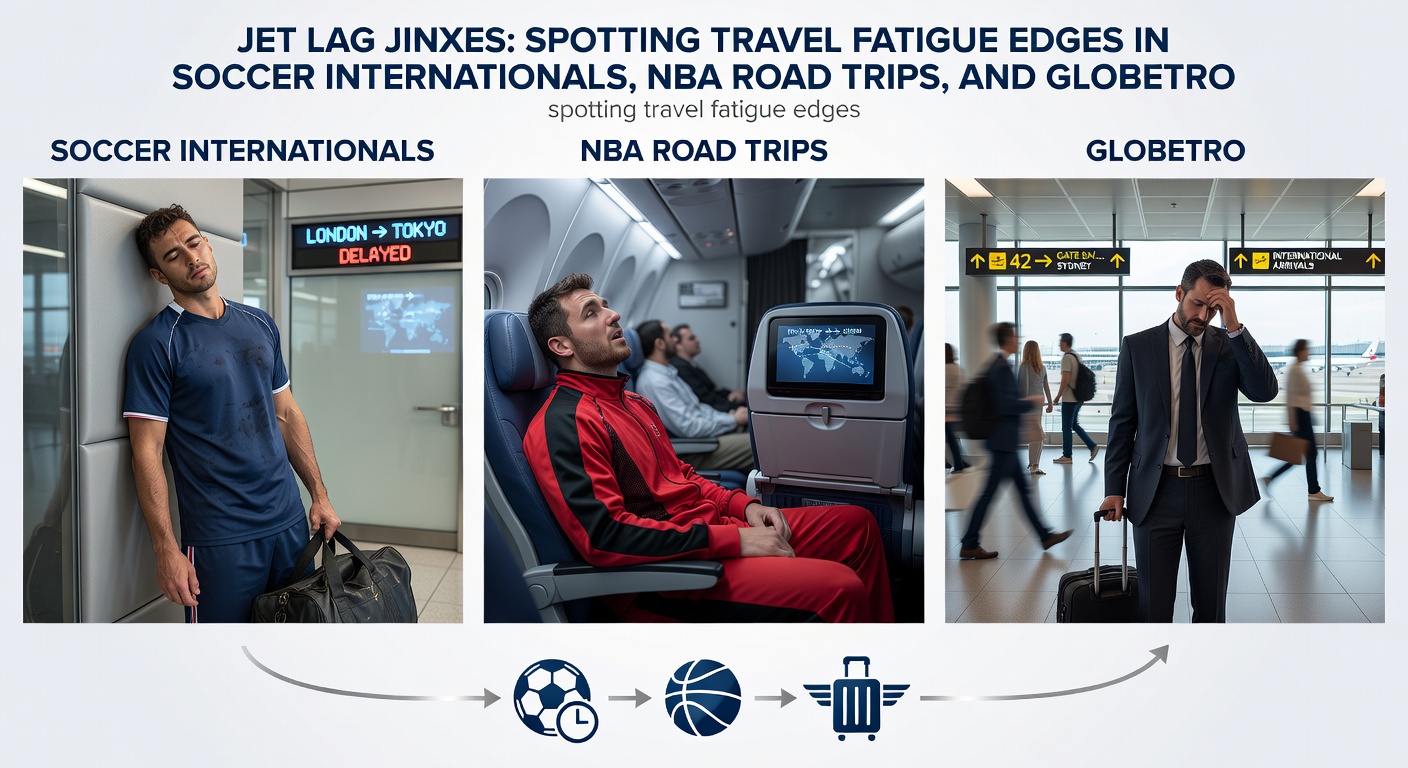 NBA players on a road trip, slumped in airplane seats wearing team gear during a grueling multi-game tour