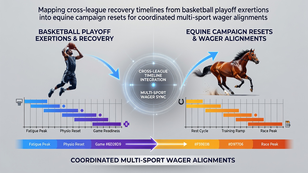 Diagram showing recovery timelines linking basketball playoff schedules with horse racing campaign resets across multiple sports betting markets
