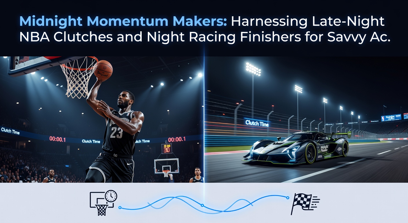 Horse powering down the final stretch of a floodlit night race track, jockey urging it on as rivals fade in the shadows