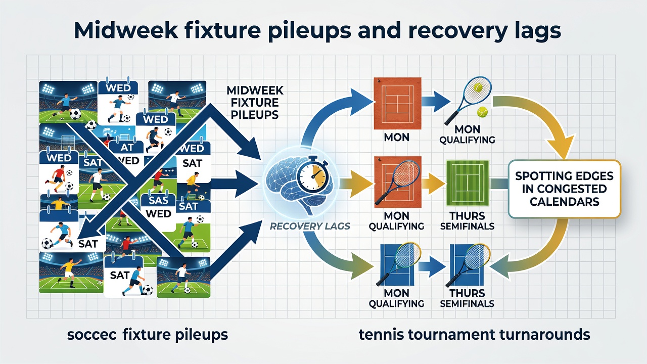 Soccer players on a packed midweek schedule with congested calendar visuals