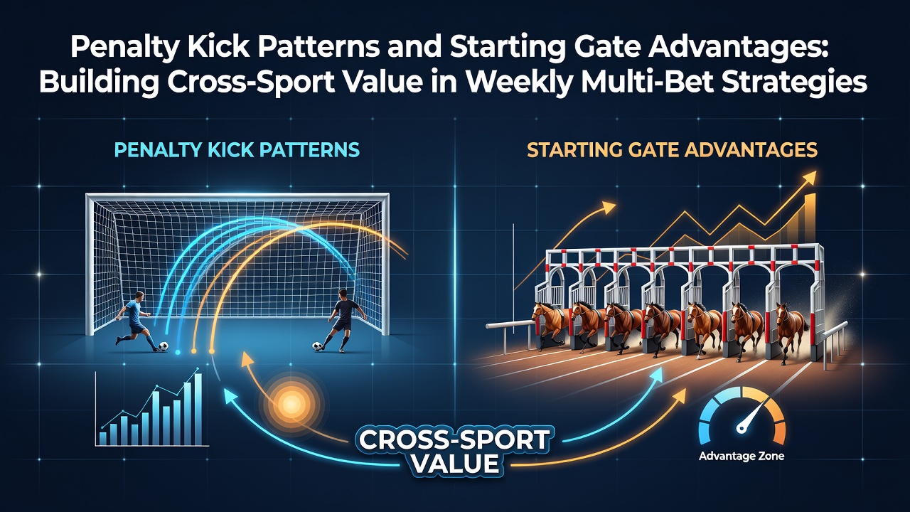 Soccer penalty kick taker preparing for a shot alongside a horse breaking from the starting gate in a flat race