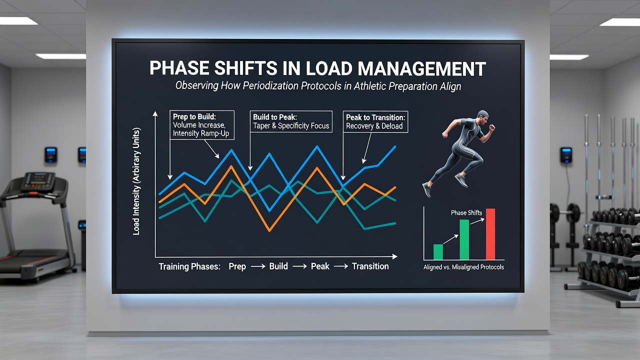Coaching staff reviewing athlete workload data on tablets during a training camp