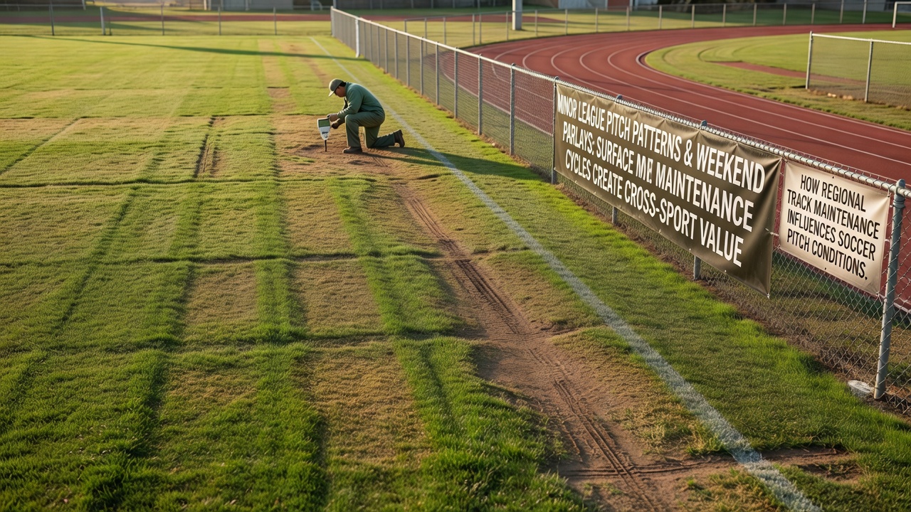 Regional soccer pitch maintenance crews performing aeration and reseeding on a minor league field