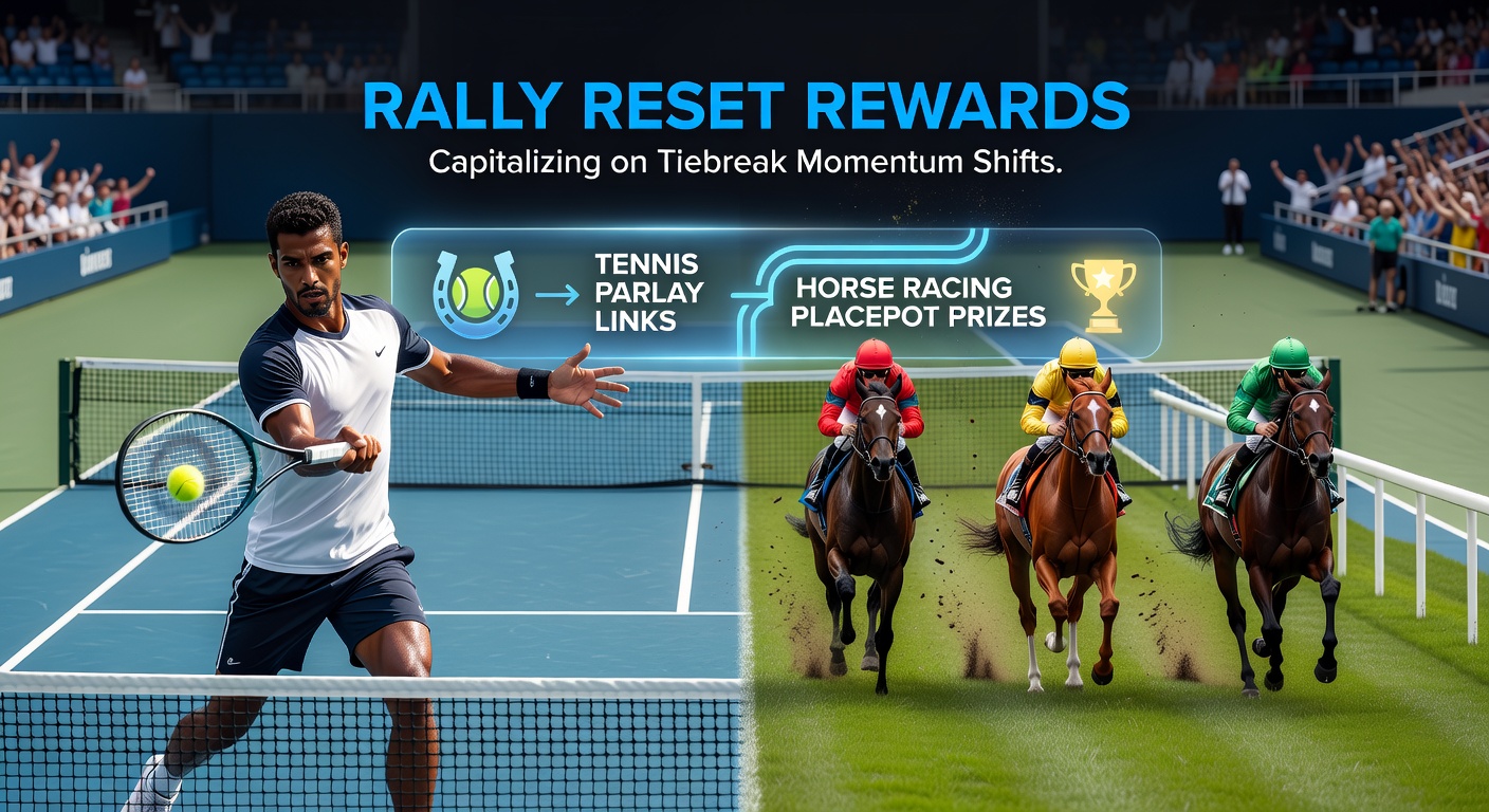 Tennis player serving during a tense tiebreak, capturing the exact moment momentum shifts as the score resets