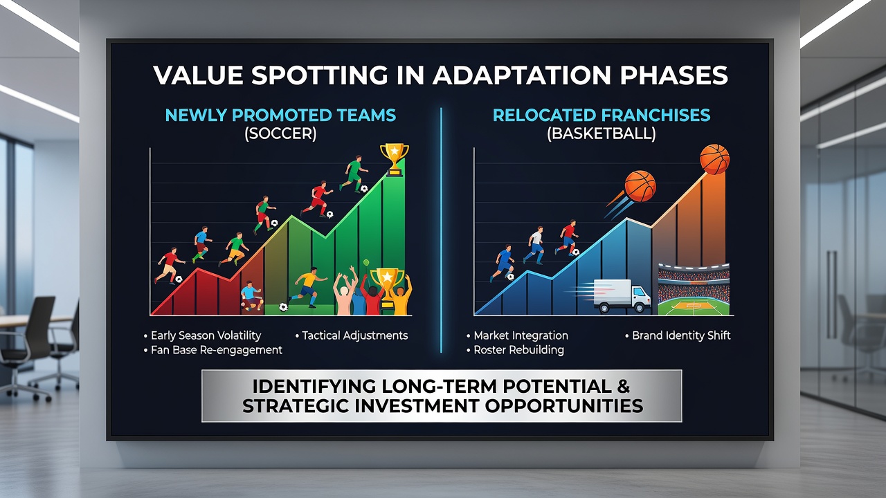 Side-by-side odds movement graphs illustrating how basketball franchise relocation influences first-quarter totals and halftime spreads