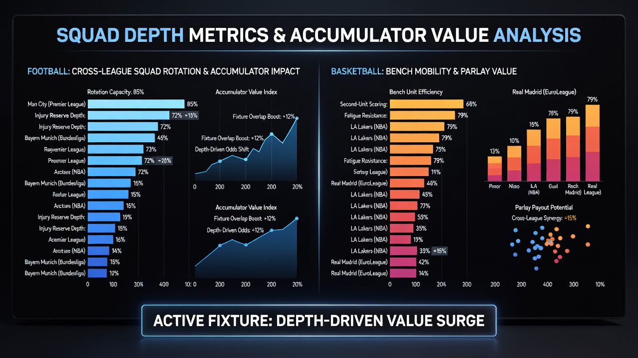 Detailed graphs showing squad rotation impact on football and basketball performance metrics during congested fixtures