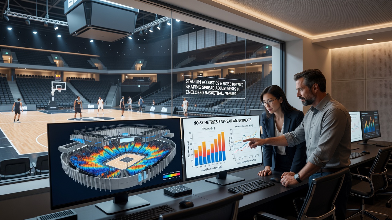 Open-air soccer stadium during match with crowd noise mapping overlay