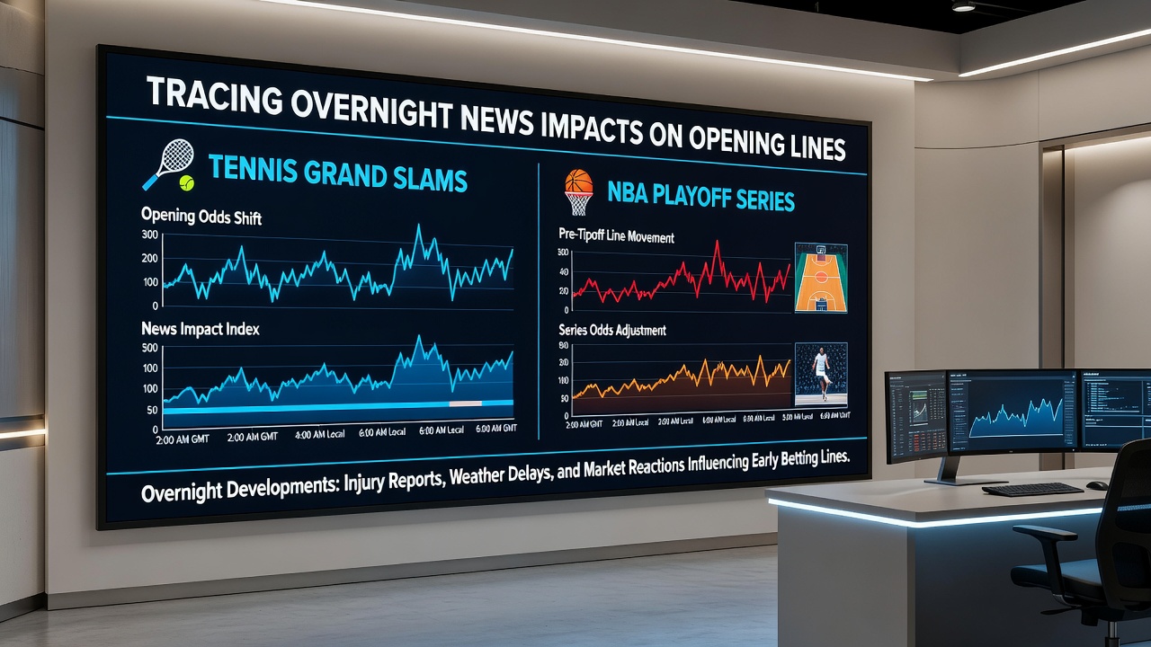 NBA and tennis betting data charts showing line movement patterns after overnight updates