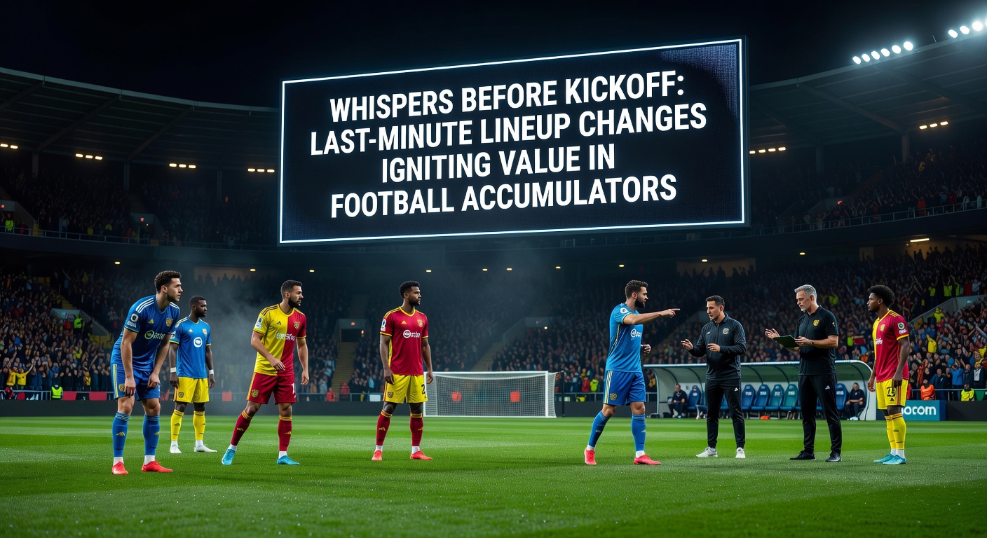 Football players warming up on the pitch moments before kickoff, with team sheets being checked by officials