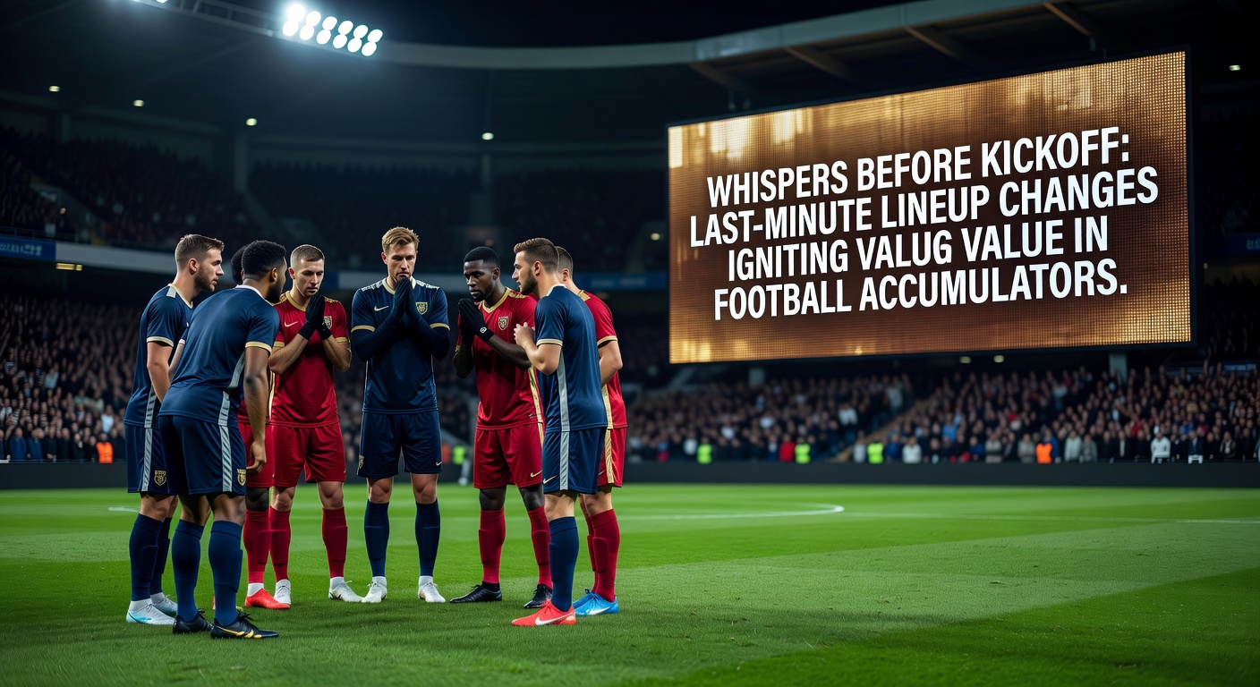 Close-up of a football manager handing lineup sheets to the referee, with players reacting in the background